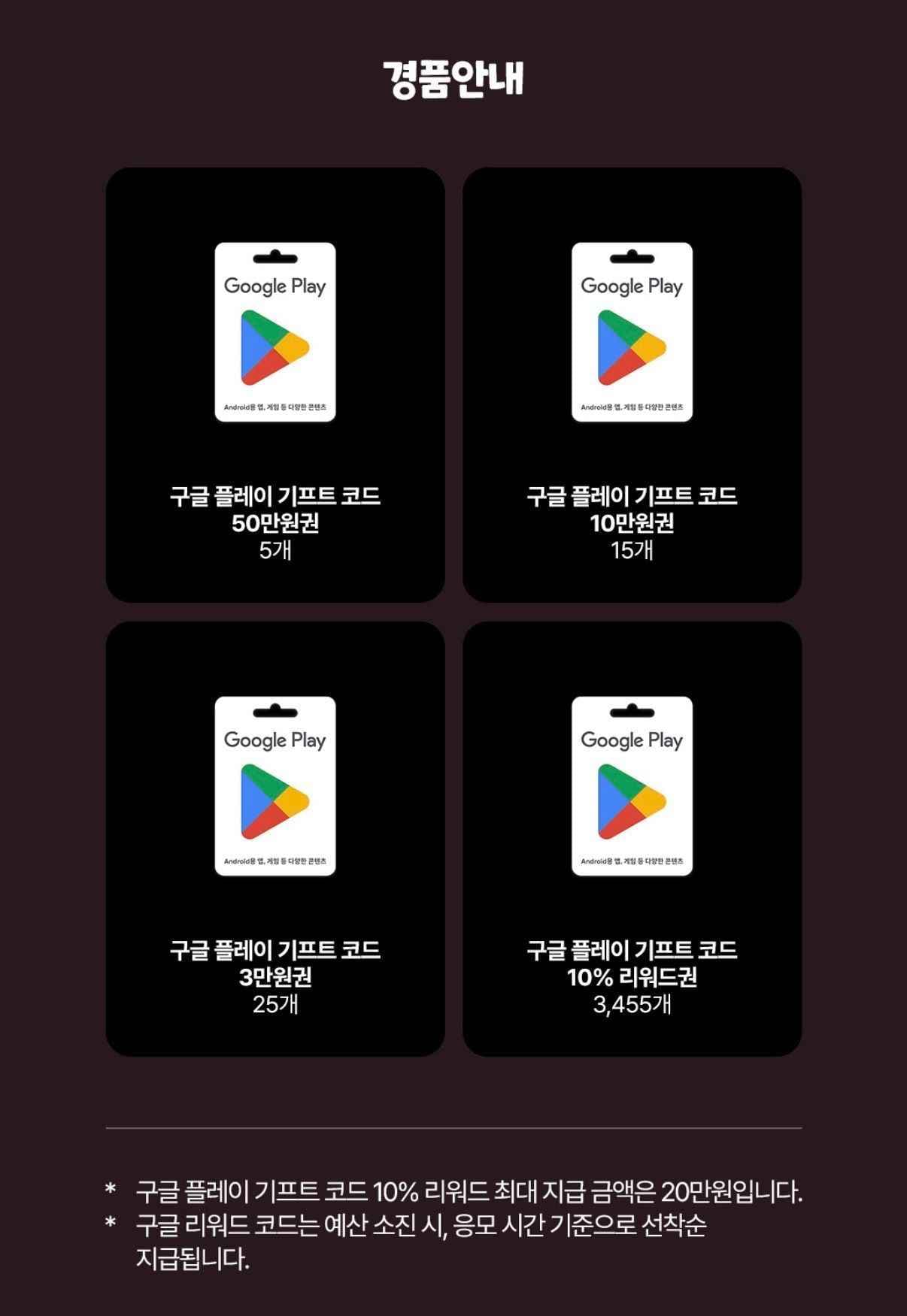 구글 기프트카드 10퍼센트 추가적립+ 금액권 경품 (10,000원/무료)