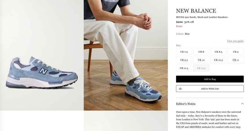 뉴발란스 Made in USA 992 스웨이드 메쉬 및 가죽 스니커즈