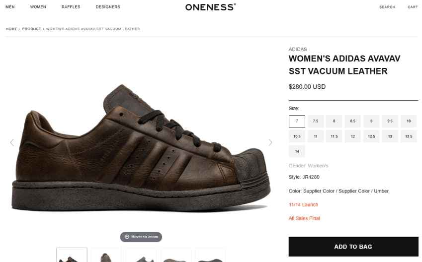 원네스 아디다스 X 아바바브 슈퍼스타 브라운 / 블랙 140달러