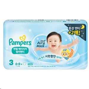 팸퍼스 에어차차 썸머 팬티형 기저귀 6p + 통잠 팬티형 2p 세트