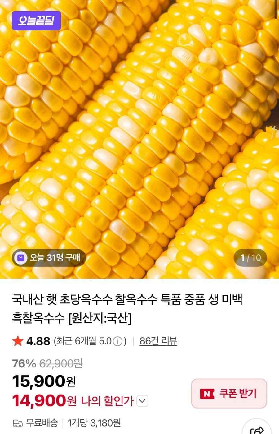 초당옥수수 특품 5개입 (14,900원/무료)
