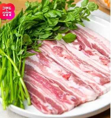 한돈 생 삼겹살 1kg+미나리200g+쌈채소(고추,마늘,상추) (16,680원/무료)
