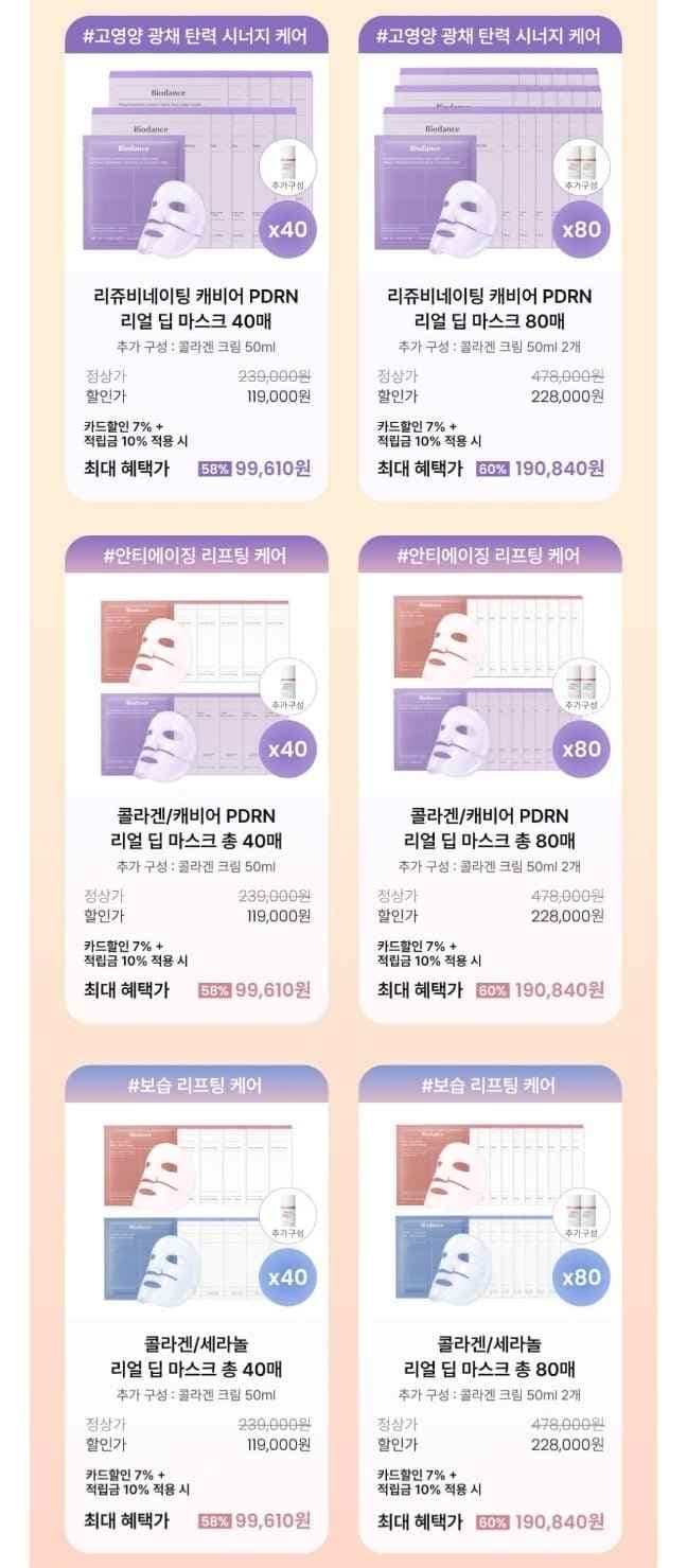 바이오던스 겔마스크팩 80매 + 콜라겐 크림 2개 증정