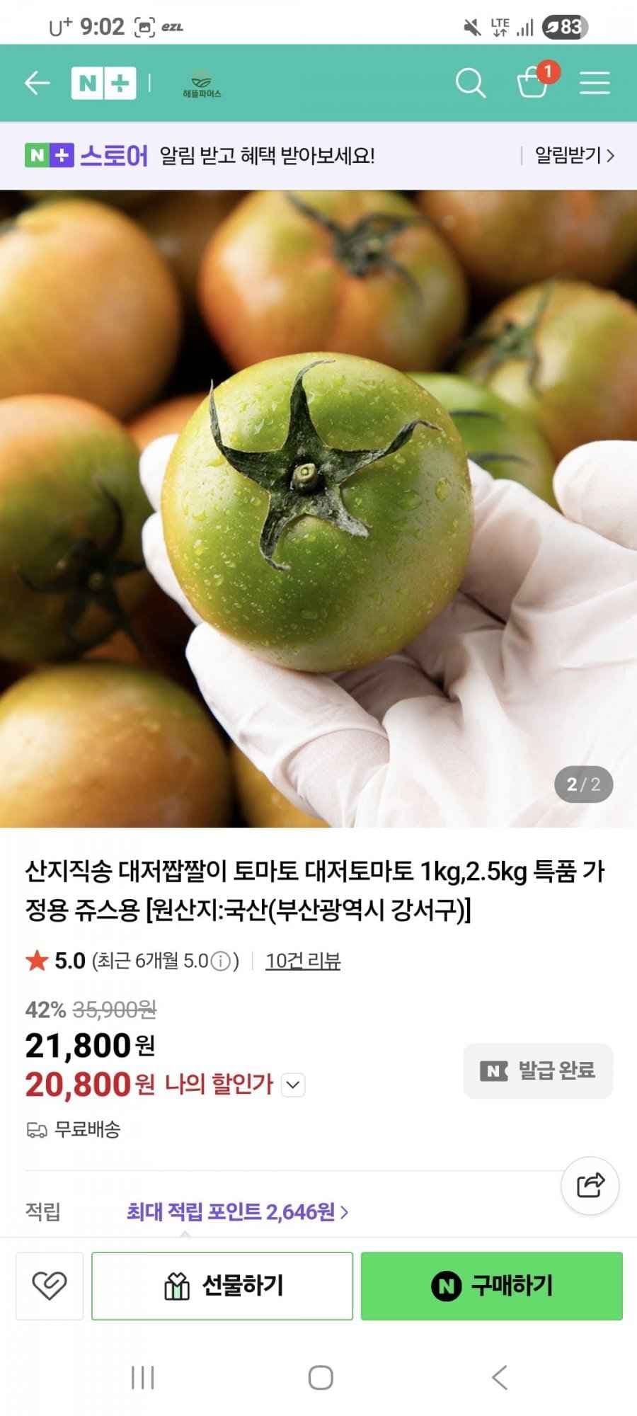 대저토마토 중과 2.5kg (19,800원/무배)