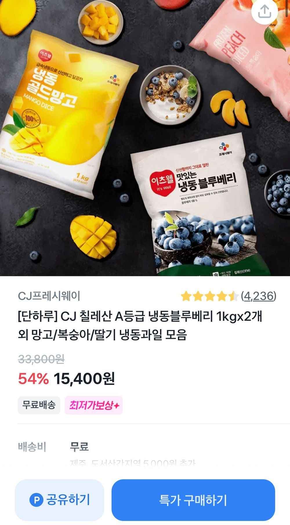 칠레산 냉동 블루베리 1kg x 2개 15,400원 (15,400원/무료)