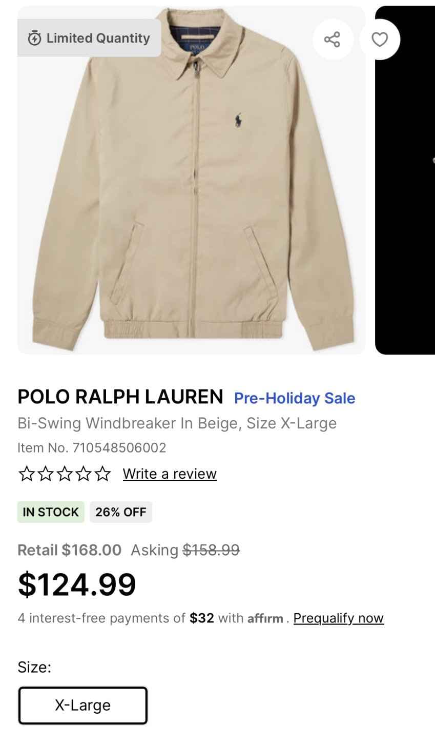 조마샵 폴로 바이스윙자켓 XL사이즈 $124.99