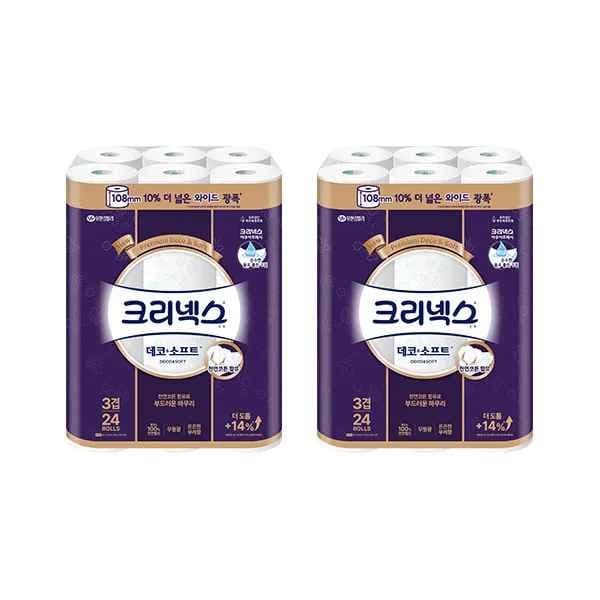 크리넥스 데코앤소프트 와이드 33m 24롤 x 2개 (26,210원/무료) - 핫딜 채널