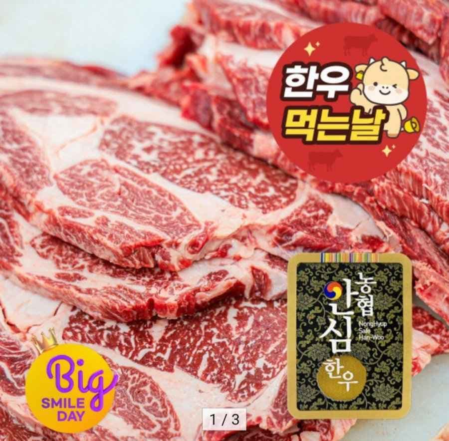 1등급 암소 한우 등심 250g X 2팩 (24,440원 / 무배)